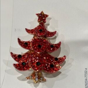 Festive Red Christmas Tree Brooch